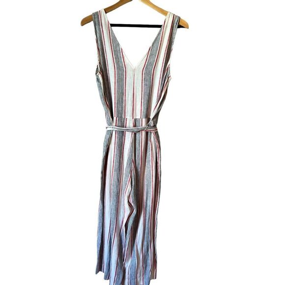 Gap Cream Red Grey Linen Capri Jumpsuit - Picture 2 of 12